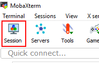 MobaXTerm main window with Session button highlighted
